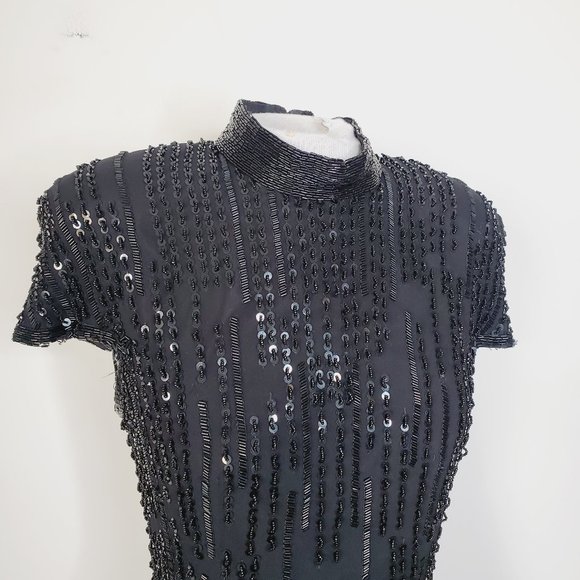 Vintage Nipon Elegant Black Sequin Dress - Picture 6 of 12